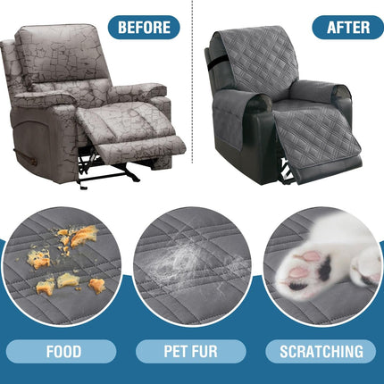 100% Waterproof Recliner Chair Cover Nonslip Stay in Place Electric Power Lift Slipcovers Fitted Standard Large with Side Pocket,Grey/Beige Grey/Beige -.