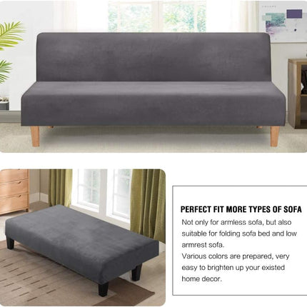 Real Velvet Futon Cover Armless Sofa Covers Bed Stretch Couch Slipcover Furniture Protector Thick Soft Fabric Form Fitted Stay in Place, Grey -.