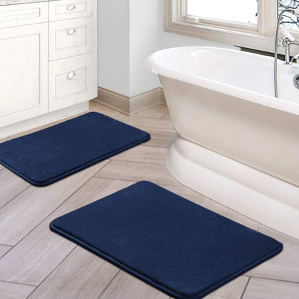 Bath Mat Memory Foam Set Bathroom Rug Flannel Velvety Luxury Extra Soft and Absorbent Non Slip Rugs for Bathroom/Bedroom Washable(2 Pack- 20"x 32"/ 17"x 24", Navy) Navy 20" x 32" Plus 17" 24".