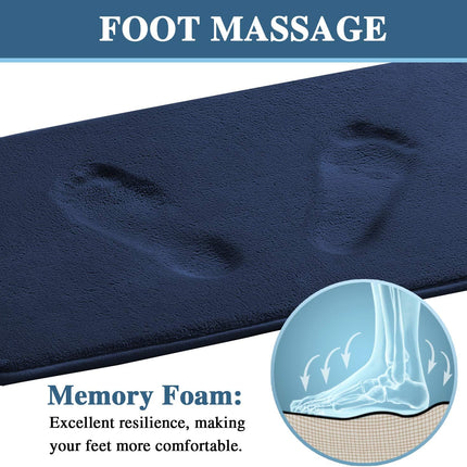 Bath Mat Memory Foam Set Bathroom Rug Flannel Velvety Luxury Extra Soft and Absorbent Non Slip Rugs for Bathroom/Bedroom Washable(2 Pack- 20"x 32"/ 17"x 24", Navy) Navy 20" x 32" Plus 17" 24".