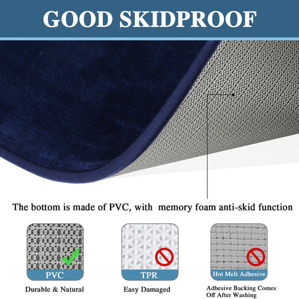 Bath Mat Memory Foam Set Bathroom Rug Flannel Velvety Luxury Extra Soft and Absorbent Non Slip Rugs for Bathroom/Bedroom Washable(2 Pack- 20"x 32"/ 17"x 24", Navy) Navy 20" x 32" Plus 17" 24".