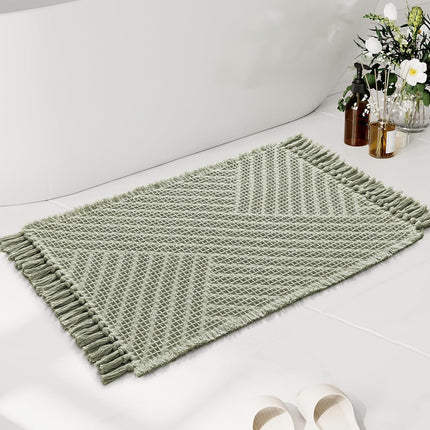 Waffle Bath Mat Super Absorbent Boho Non Slip Rugs for Bathroom Floor Machine Washable Dry Fast with Handmade Tassels, 20" x 32", Sage 32".