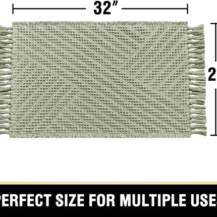 Waffle Bath Mat Super Absorbent Boho Non Slip Rugs for Bathroom Floor Machine Washable Dry Fast with Handmade Tassels, 20" x 32", Sage 32".