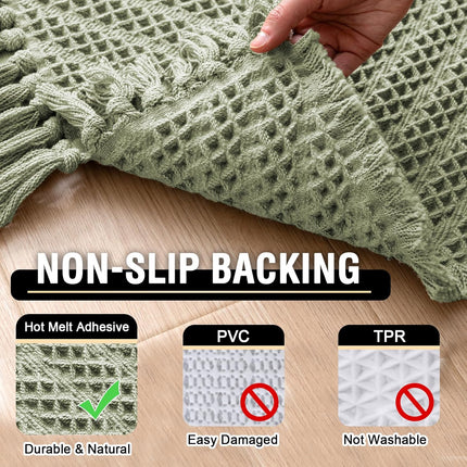 Waffle Bath Mat Super Absorbent Boho Non Slip Rugs for Bathroom Floor Machine Washable Dry Fast with Handmade Tassels, 20" x 32", Sage 32".