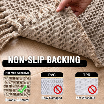Waffle Bath Mat Super Absorbent Boho Non Slip Rugs for Bathroom Floor Machine Washable Dry Fast with Tassels (47 x 17 Plus 24 Inches, Irish Cream) Cream 47" 17" 24".