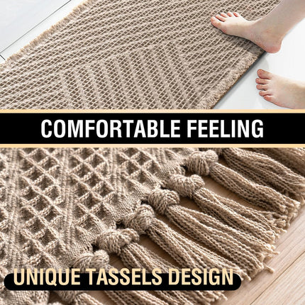 Waffle Bath Mat Super Absorbent Boho Non Slip Rugs for Bathroom Floor Machine Washable Dry Fast with Tassels (47 x 17 Plus 24 Inches, Irish Cream) Cream 47" 17" 24".