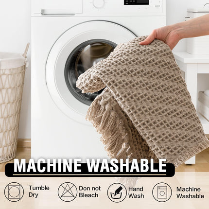 Waffle Bath Mat Super Absorbent Boho Non Slip Rugs for Bathroom Floor Machine Washable Dry Fast with Tassels (47 x 17 Plus 24 Inches, Irish Cream) Cream 47" 17" 24".