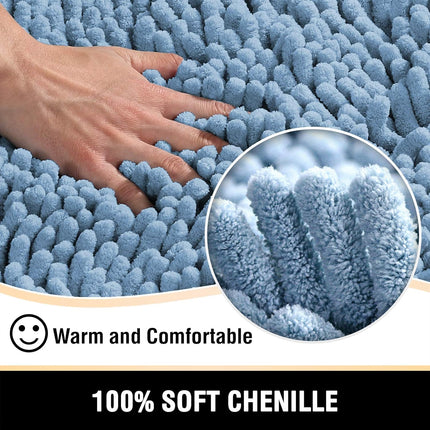 Bath Mats - Non Slip Luxury Chenille Bathroom Rugs, Extra Soft Absorbent Shaggy, Washable Fast Dry 2 Piece (Cool Blue, 20" x 32"/17" 24") Cool Blue 32" Plus 17" 24".