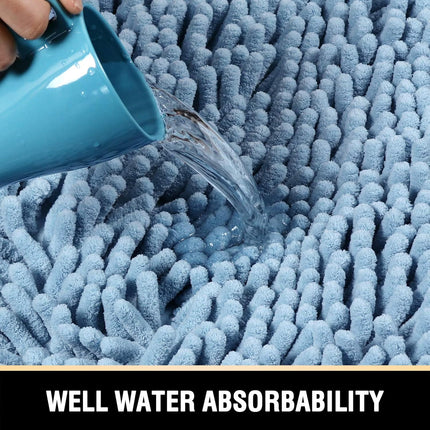 Bath Mats - Non Slip Luxury Chenille Bathroom Rugs, Extra Soft Absorbent Shaggy, Washable Fast Dry 2 Piece (Cool Blue, 20" x 32"/17" 24") Cool Blue 32" Plus 17" 24".