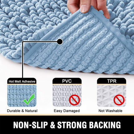 Bath Mats - Non Slip Luxury Chenille Bathroom Rugs, Extra Soft Absorbent Shaggy, Washable Fast Dry 2 Piece (Cool Blue, 20" x 32"/17" 24") Cool Blue 32" Plus 17" 24".