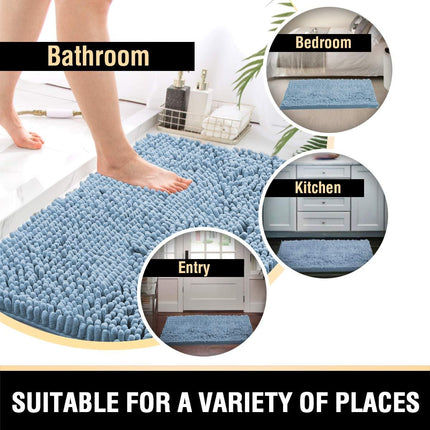 Bath Mats - Non Slip Luxury Chenille Bathroom Rugs, Extra Soft Absorbent Shaggy, Washable Fast Dry 2 Piece (Cool Blue, 20" x 32"/17" 24") Cool Blue 32" Plus 17" 24".