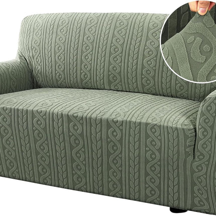 Couch Covers for 2 Cushion Sofa 1 Piece Stretch Loveseat Slipcover Pet Dog Universal Slip Cover Love Seat Upgrade Thick Jacquard Fabric with Spiral Pattern(58"-70", Sea Grass) Grass 58"-70"(2 Seater).