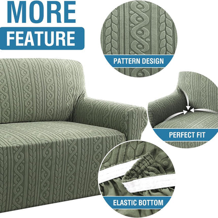 Couch Covers for 2 Cushion Sofa 1 Piece Stretch Loveseat Slipcover Pet Dog Universal Slip Cover Love Seat Upgrade Thick Jacquard Fabric with Spiral Pattern(58"-70", Sea Grass) Grass 58"-70"(2 Seater).