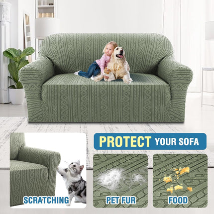 Couch Covers for 2 Cushion Sofa 1 Piece Stretch Loveseat Slipcover Pet Dog Universal Slip Cover Love Seat Upgrade Thick Jacquard Fabric with Spiral Pattern(58"-70", Sea Grass) Grass 58"-70"(2 Seater).
