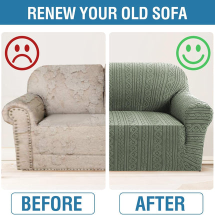Couch Covers for 2 Cushion Sofa 1 Piece Stretch Loveseat Slipcover Pet Dog Universal Slip Cover Love Seat Upgrade Thick Jacquard Fabric with Spiral Pattern(58"-70", Sea Grass) Grass 58"-70"(2 Seater).