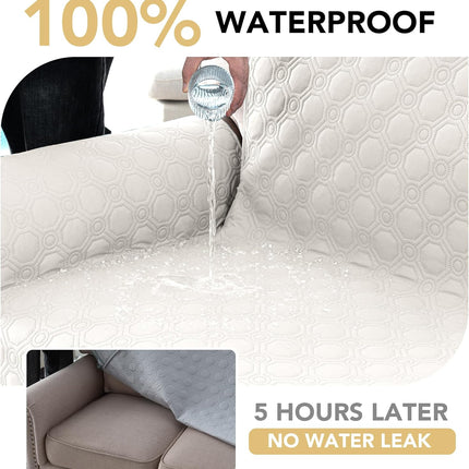 100% Waterproof Couch Cover for 3 Cushion Sofa Washable Pet Friendly with Elastic Straps Thick Durable Storage Pocket(XL Sofa, Beige) Beige 78"-X-Large.