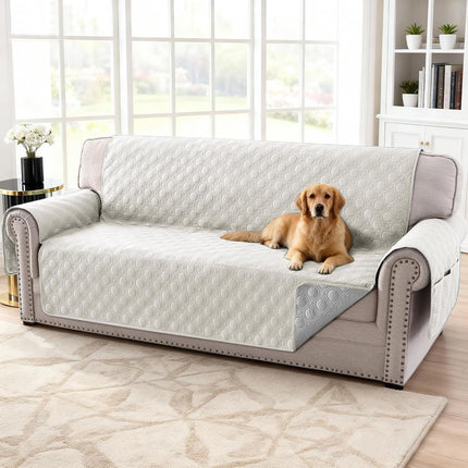 100% Waterproof Couch Cover for 3 Cushion Sofa Washable Pet Friendly with Elastic Straps Thick Durable Storage Pocket(XL Sofa, Beige) Beige 78"-X-Large.