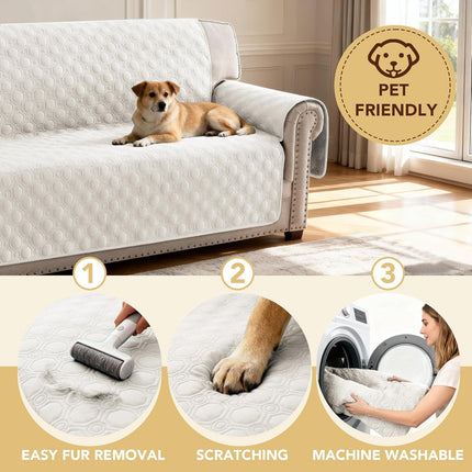 100% Waterproof Couch Cover for 3 Cushion Sofa Washable Pet Friendly with Elastic Straps Thick Durable Storage Pocket(XL Sofa, Beige) Beige 78"-X-Large.