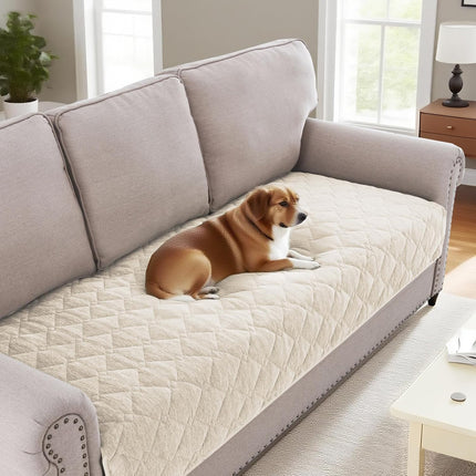 Couch Cover Chenille Pet Fuzzy Sofa Covers for 3 Cushion Anti Slip Washable Slipcovers with Strap Soft Protector Dogs Cats Kids(36" x 82", Ivory) Ivory 36" 82".