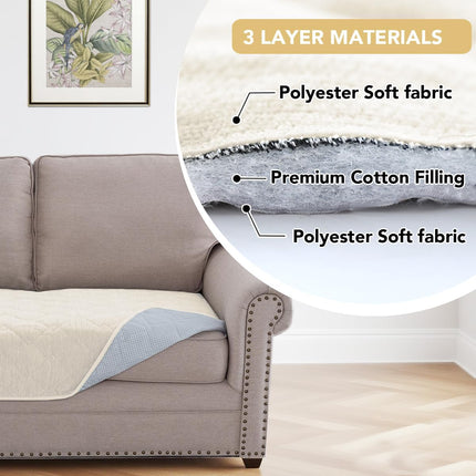 Couch Cover Chenille Pet Fuzzy Sofa Covers for 3 Cushion Anti Slip Washable Slipcovers with Strap Soft Protector Dogs Cats Kids(36" x 82", Ivory) Ivory 36" 82".