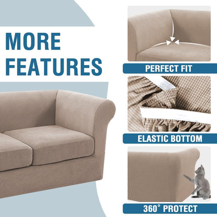 4 Piece Stretch Chesterfield Sofa Slipcovers Mid Century Deep Seat Covers Washable (Base Cover Plus 3 Cushion Covers) Thicker Jacquard Fabric (Large Sofa, Sand) Sand Large.