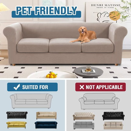 4 Piece Stretch Chesterfield Sofa Slipcovers Mid Century Deep Seat Covers Washable (Base Cover Plus 3 Cushion Covers) Thicker Jacquard Fabric (Large Sofa, Sand) Sand Large.
