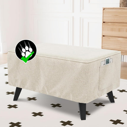 Thick Durable Linen Look Ottoman Cover Folding Storage Stool Furniture Protector Soft Rectangle Slipcover with Elastic Bottom Fit Length 43"-44" Footrest Washable - Heather Ivory Rectangle:X-large.