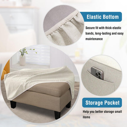 Thick Durable Linen Look Ottoman Cover Folding Storage Stool Furniture Protector Soft Rectangle Slipcover with Elastic Bottom Fit Length 43"-44" Footrest Washable - Heather Ivory Rectangle:X-large.