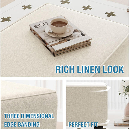 Thick Durable Linen Look Ottoman Cover Folding Storage Stool Furniture Protector Soft Rectangle Slipcover with Elastic Bottom Fit Length 43"-44" Footrest Washable - Heather Ivory Rectangle:X-large.