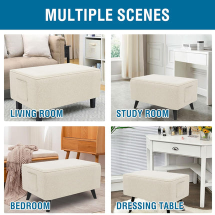 Thick Durable Linen Look Ottoman Cover Folding Storage Stool Furniture Protector Soft Rectangle Slipcover with Elastic Bottom Fit Length 43"-44" Footrest Washable - Heather Ivory Rectangle:X-large.