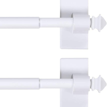 2 PACK Magnetic Curtain Rods for Metal Doors Multi-Use Small Windows Cafe Sidelight and Iron Steel Places, Tool Free with Square Finials (Adjust from 16 to 28 Inch, White) White 16-28 Inch Pack.