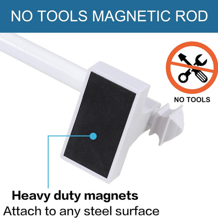 2 PACK Magnetic Curtain Rods for Metal Doors Multi-Use Small Windows Cafe Sidelight and Iron Steel Places, Tool Free with Square Finials (Adjust from 16 to 28 Inch, White) White 16-28 Inch Pack.