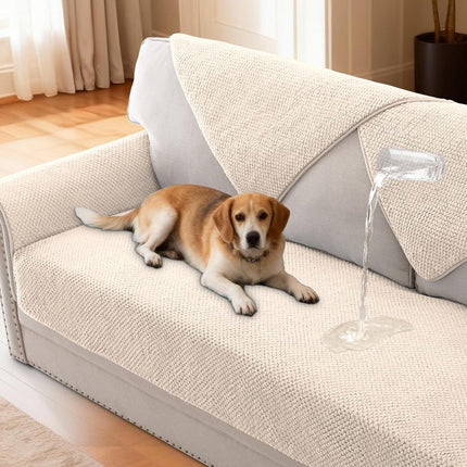 Waterproof Couch Cover Plush Sofa with Strap Soft Anti Slip Slipcovers for 4 Cushion Protector Dogs Cats Kids,36x96'',Beige Beige 1pc/36''x96''.