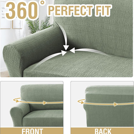 Jacquard Sofa Slipcover with Waterproof Seat Furniture Protector 1 Piece Stretch Covers Elastic Bottom for Kids, Pets, Dog(Armchair, Sea Grass) Grass Armchair.