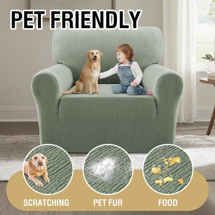 Jacquard Sofa Slipcover with Waterproof Seat Furniture Protector 1 Piece Stretch Covers Elastic Bottom for Kids, Pets, Dog(Armchair, Sea Grass) Grass Armchair.