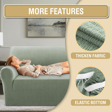 Jacquard Sofa Slipcover with Waterproof Seat Furniture Protector 1 Piece Stretch Covers Elastic Bottom for Kids, Pets, Dog(Armchair, Sea Grass) Grass Armchair.