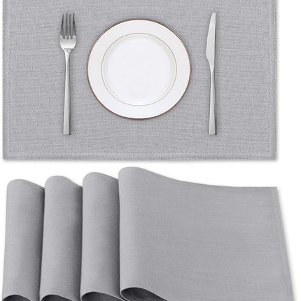 Linen Placemats Set of 4 Premium Solid Table for Dining Spill-Proof Waterproof Mats Heat-Resistant Kitchen Washable, 12x18 inches, Grey Gray -.