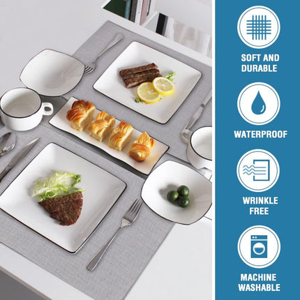 Linen Placemats Set of 4 Premium Solid Table for Dining Spill-Proof Waterproof Mats Heat-Resistant Kitchen Washable, 12x18 inches, Grey Gray -.