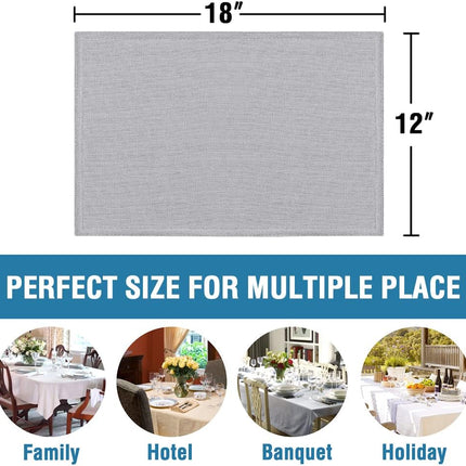 Linen Placemats Set of 4 Premium Solid Table for Dining Spill-Proof Waterproof Mats Heat-Resistant Kitchen Washable, 12x18 inches, Grey Gray -.