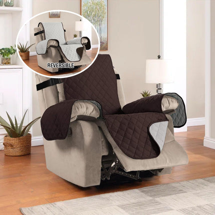 Reversible Quilted Recliner Covers Chair Cover Water Resistant Furniture Protector Washable Couch with Elastic Straps for Kids, Pets (Recliner, Brown/Beige) Brown/Beige (79" x 68").