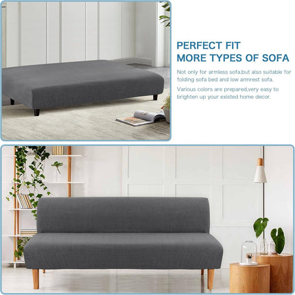100% Waterproof Armless Futon Cover, Sofa Cover Stretch Jacquard Couch for Futon, Dual Leakproof Furniture Protector Pets, Grey -.