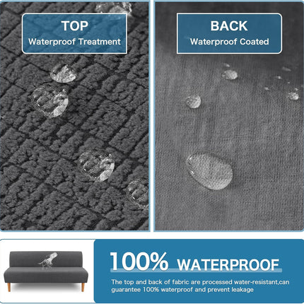 100% Waterproof Armless Futon Cover, Sofa Cover Stretch Jacquard Couch for Futon, Dual Leakproof Furniture Protector Pets, Grey -.