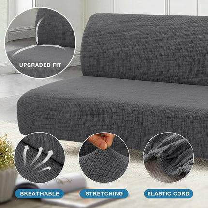 100% Waterproof Armless Futon Cover, Sofa Cover Stretch Jacquard Couch for Futon, Dual Leakproof Furniture Protector Pets, Grey -.