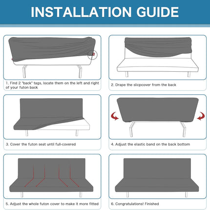 100% Waterproof Armless Futon Cover, Sofa Cover Stretch Jacquard Couch for Futon, Dual Leakproof Furniture Protector Pets, Grey -.