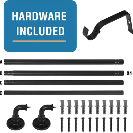 Wrap Around Curtain Rods for Windows 16.2 to 106.2 Inch, 3/4 Inch Diameter Industrial Telescoping Rod, Splicing Adjustable Indoor/Outdoor, Black 16.2"-106.2".