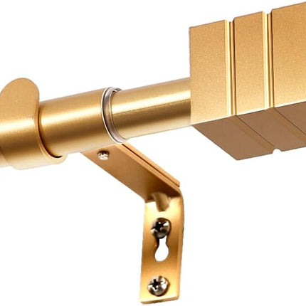 Curtain Rods for Windows 48 to 86 Inches Heavy Duty Single Splicing with Brackets 3/4 inch Diameter Adjustable Telescoping Rod Set Square Finials, Brass 48"-86".