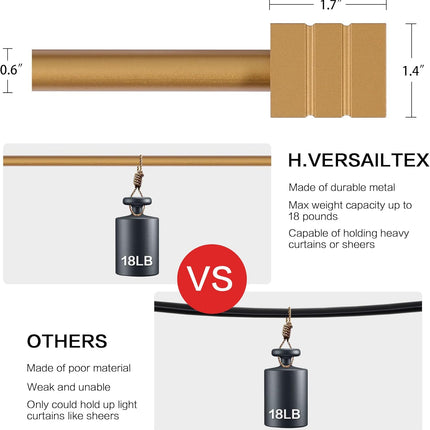 Curtain Rods for Windows 48 to 86 Inches Heavy Duty Single Splicing with Brackets 3/4 inch Diameter Adjustable Telescoping Rod Set Square Finials, Brass 48"-86".