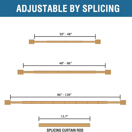 Curtain Rods for Windows 48 to 86 Inches Heavy Duty Single Splicing with Brackets 3/4 inch Diameter Adjustable Telescoping Rod Set Square Finials, Brass 48"-86".