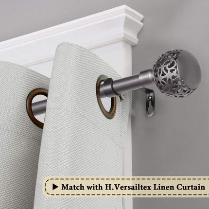 Window Treatment Single Curtain Rod Set Telescoping with Carved Hollow Ball Finials, Adjustable Length from 28 to 48-Inch, 3/4 Inch Diameter, Pewter 28"-48".
