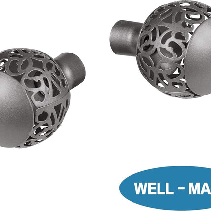 Window Treatment Single Curtain Rod Set Telescoping with Carved Hollow Ball Finials, Adjustable Length from 28 to 48-Inch, 3/4 Inch Diameter, Pewter 28"-48".